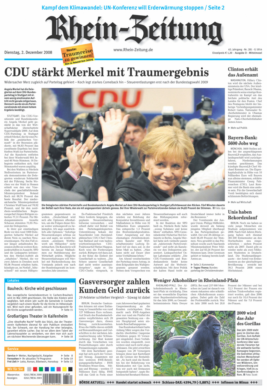 Rhein-Zeitung Kreis Cochem-Zell vom Dienstag, 02.12.2008