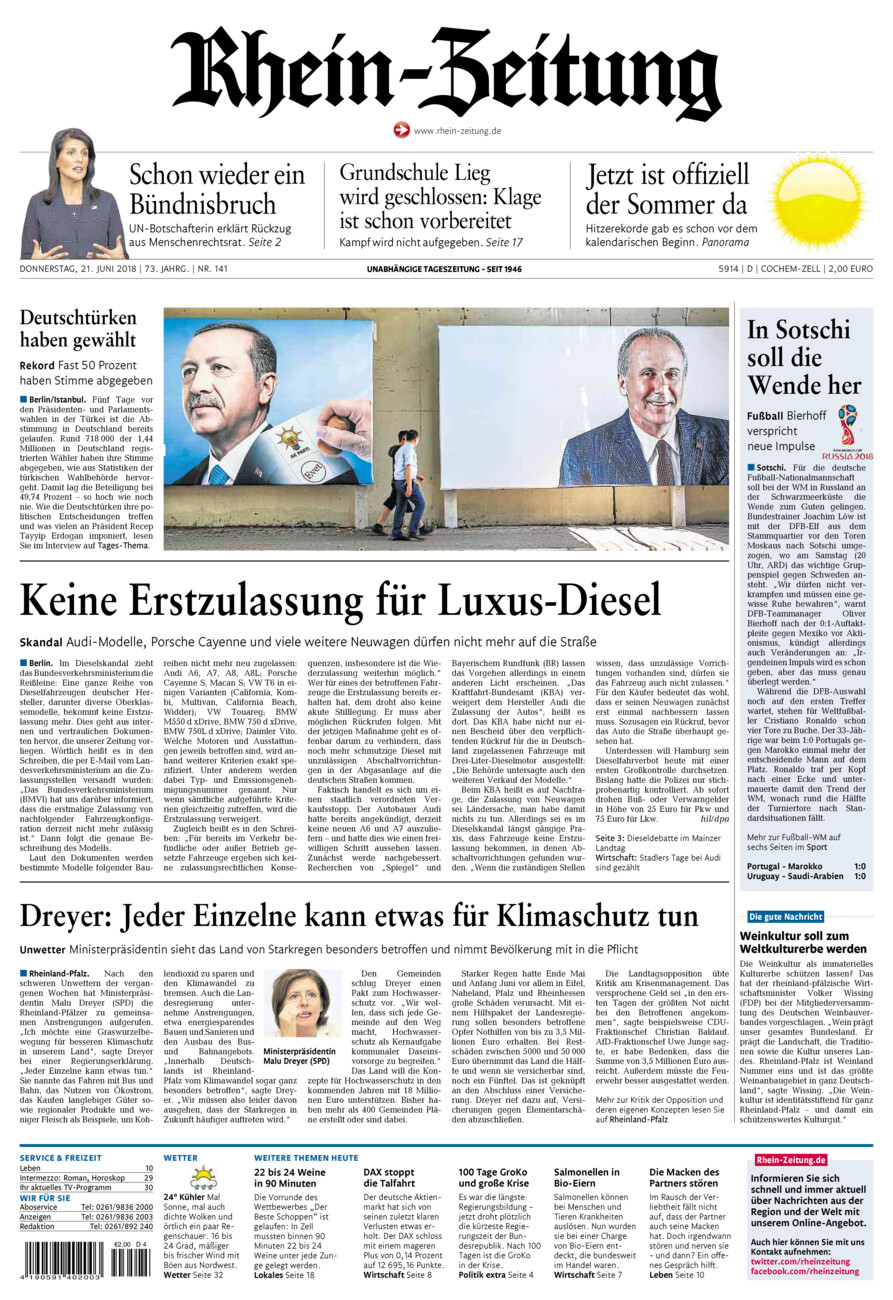 Rhein-Zeitung Kreis Cochem-Zell vom Donnerstag, 21.06.2018