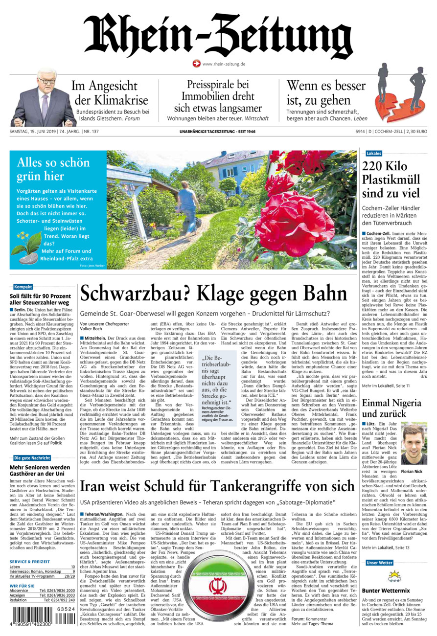 Rhein-Zeitung Kreis Cochem-Zell vom Samstag, 15.06.2019