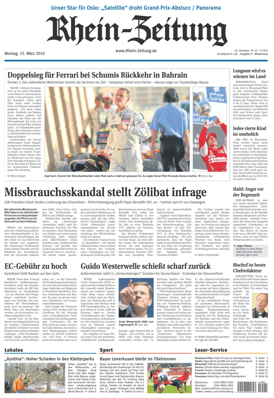 Rhein-Zeitung Kreis Cochem-Zell vom Montag, 15.03.2010