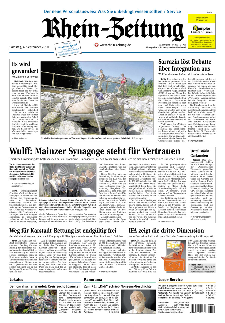 Rhein-Zeitung Kreis Cochem-Zell vom Samstag, 04.09.2010