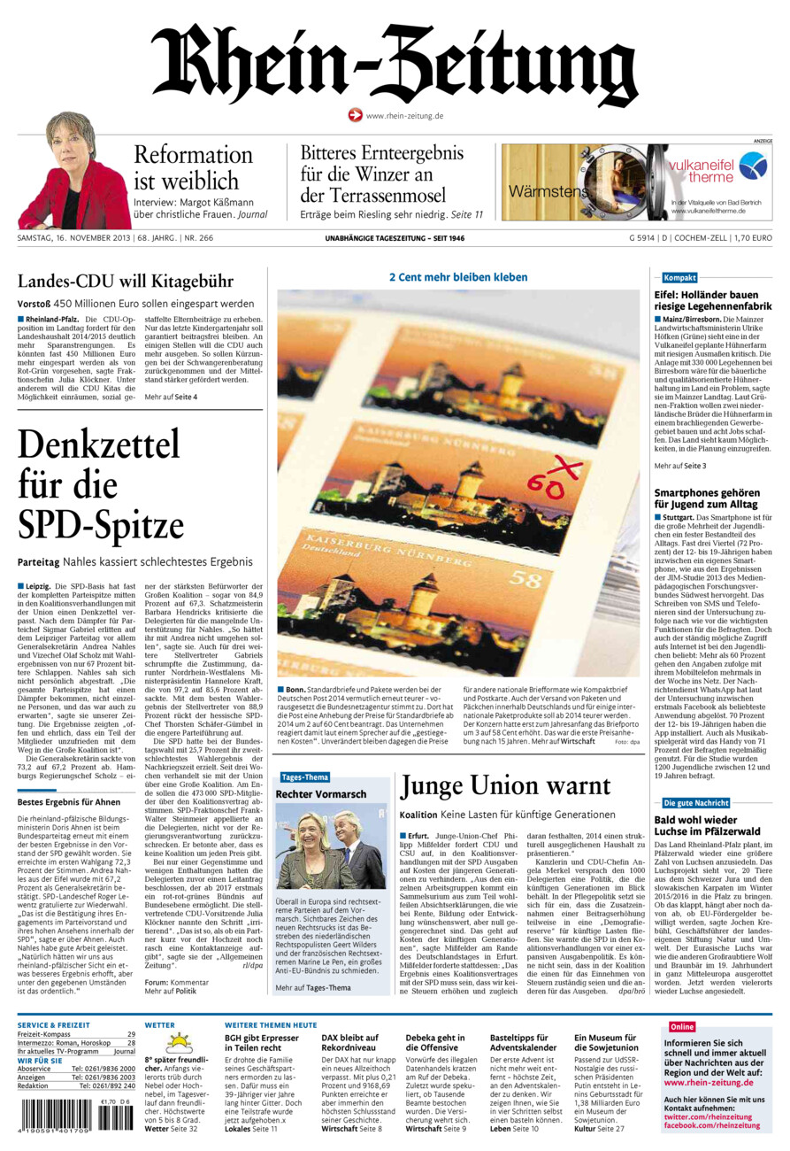 Rhein-Zeitung Kreis Cochem-Zell vom Samstag, 16.11.2013