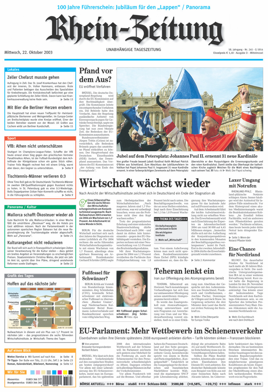Rhein-Zeitung Kreis Cochem-Zell vom Mittwoch, 22.10.2003