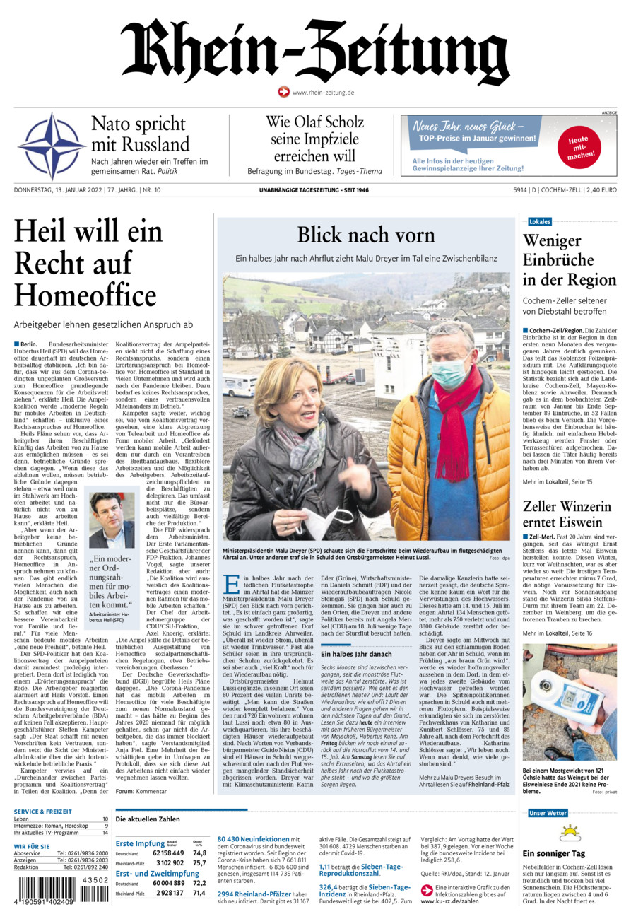 Rhein-Zeitung Kreis Cochem-Zell vom Donnerstag, 13.01.2022