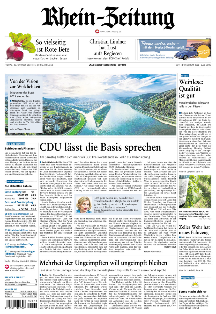 Rhein-Zeitung Kreis Cochem-Zell vom Freitag, 29.10.2021
