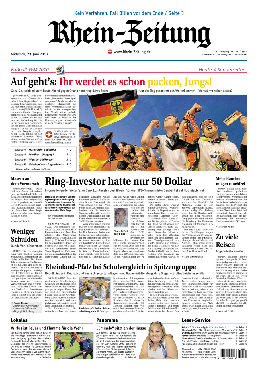 Rhein-Zeitung Kreis Cochem-Zell vom Mittwoch, 23.06.2010
