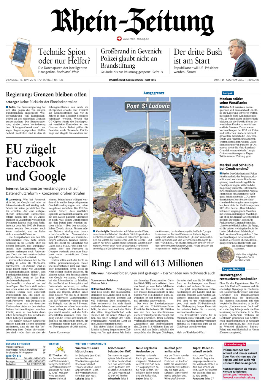 Rhein-Zeitung Kreis Cochem-Zell vom Dienstag, 16.06.2015