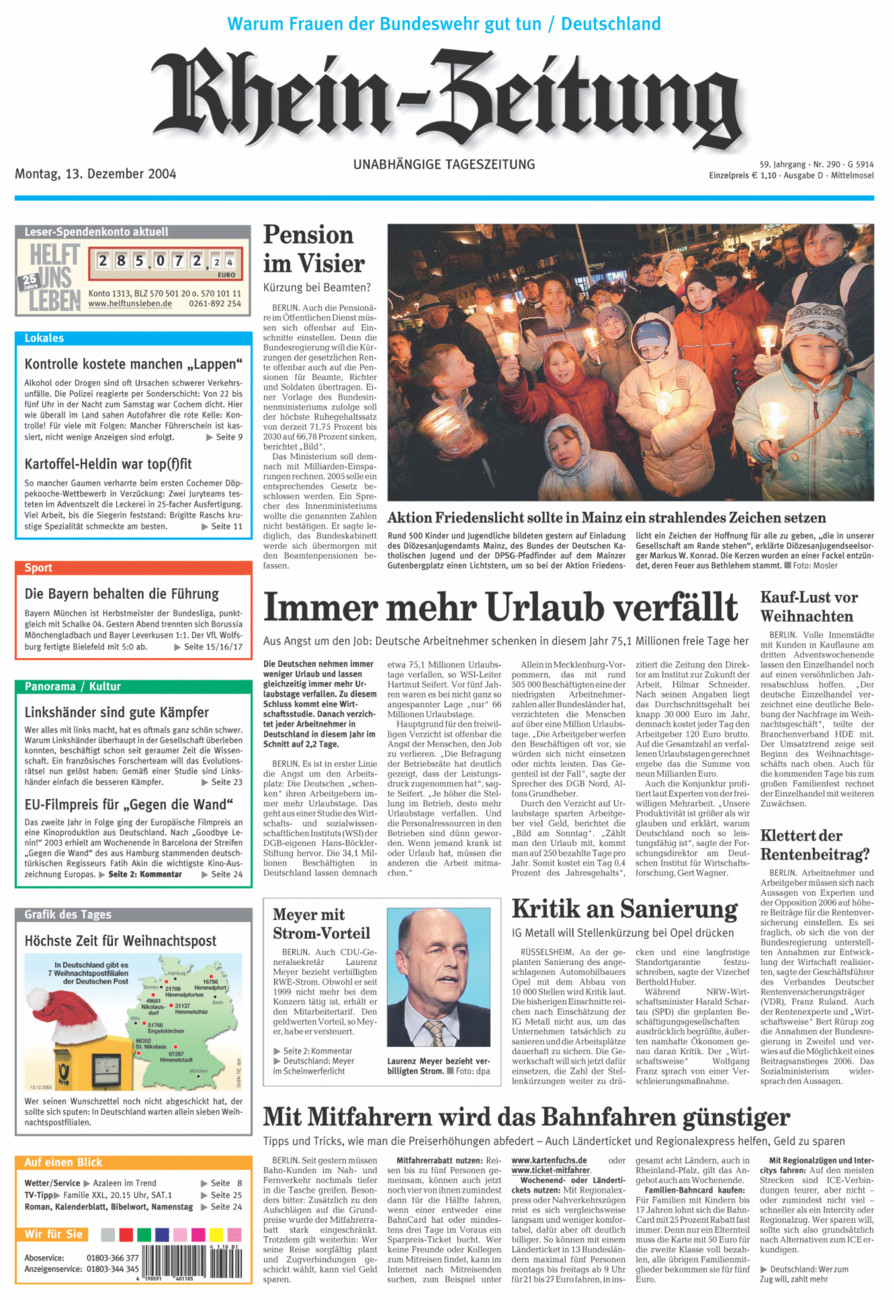 Rhein-Zeitung Kreis Cochem-Zell vom Montag, 13.12.2004