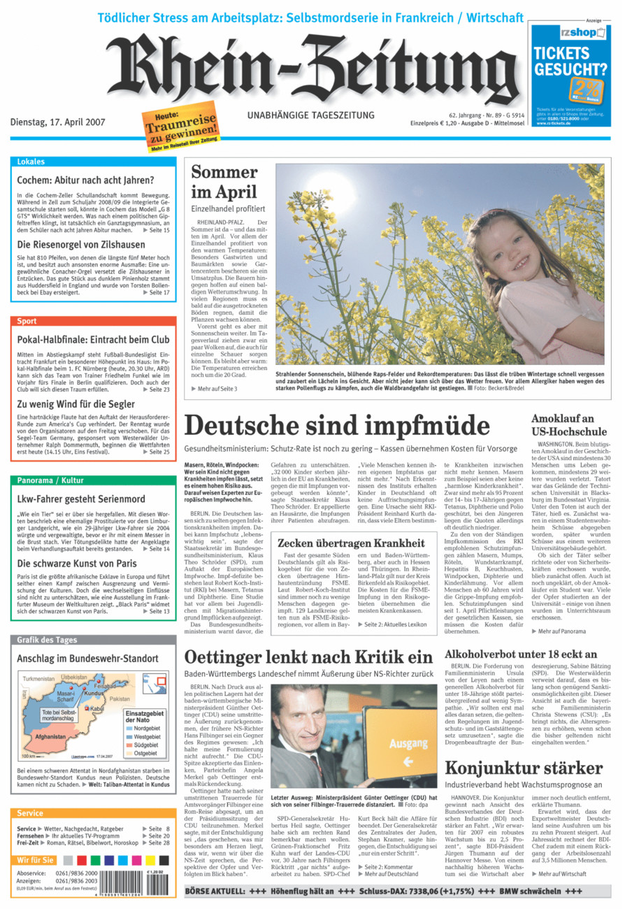 Rhein-Zeitung Kreis Cochem-Zell vom Dienstag, 17.04.2007