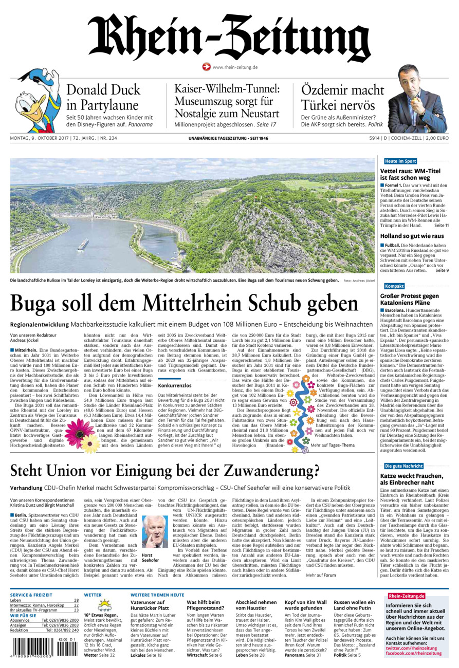 Rhein-Zeitung Kreis Cochem-Zell vom Montag, 09.10.2017