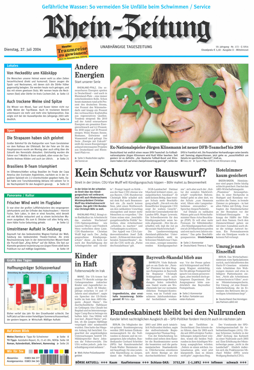 Rhein-Zeitung Kreis Cochem-Zell vom Dienstag, 27.07.2004