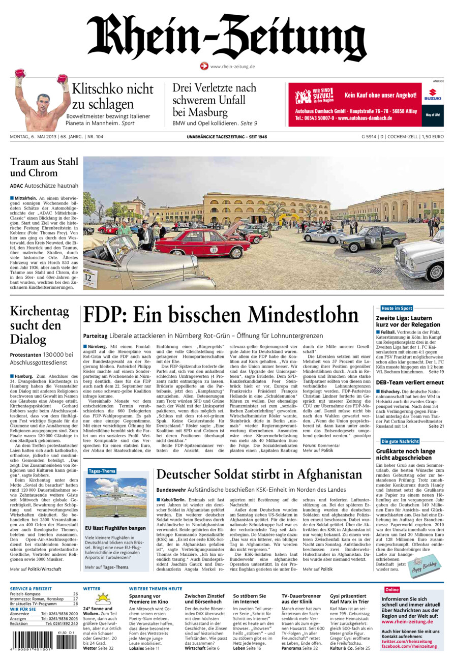Rhein-Zeitung Kreis Cochem-Zell vom Montag, 06.05.2013
