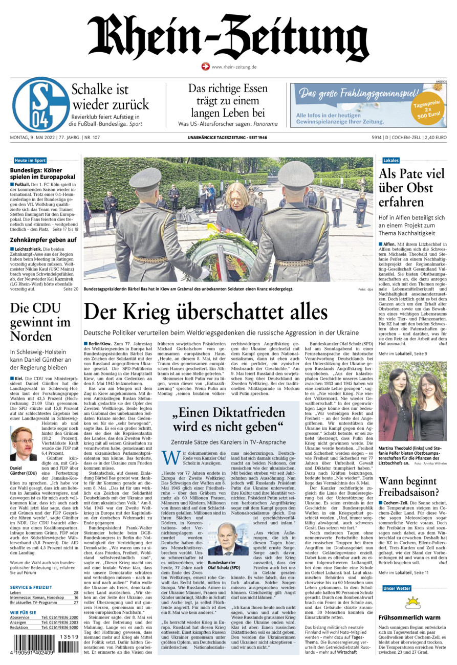 Rhein-Zeitung Kreis Cochem-Zell vom Montag, 09.05.2022