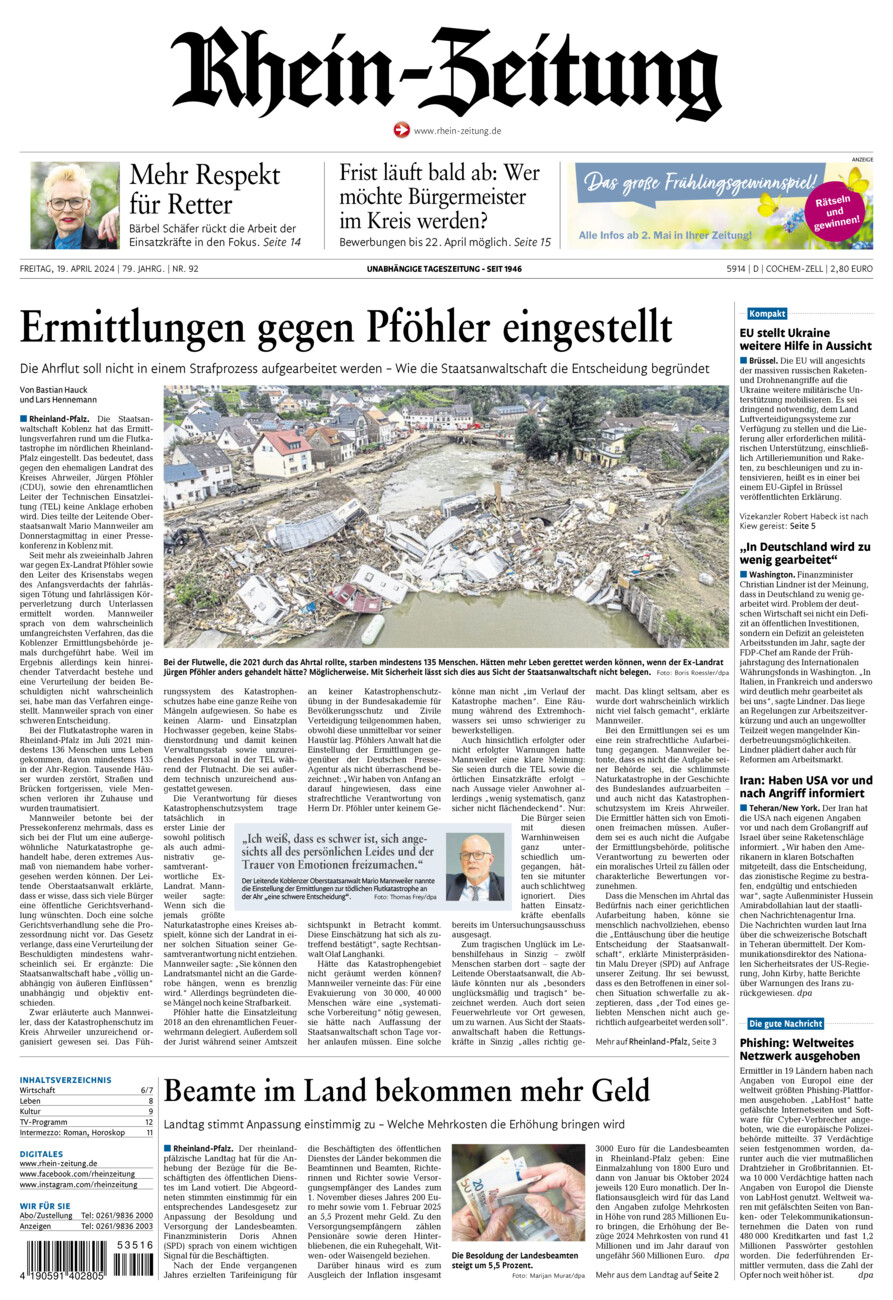 Rhein-Zeitung Kreis Cochem-Zell vom Freitag, 19.04.2024