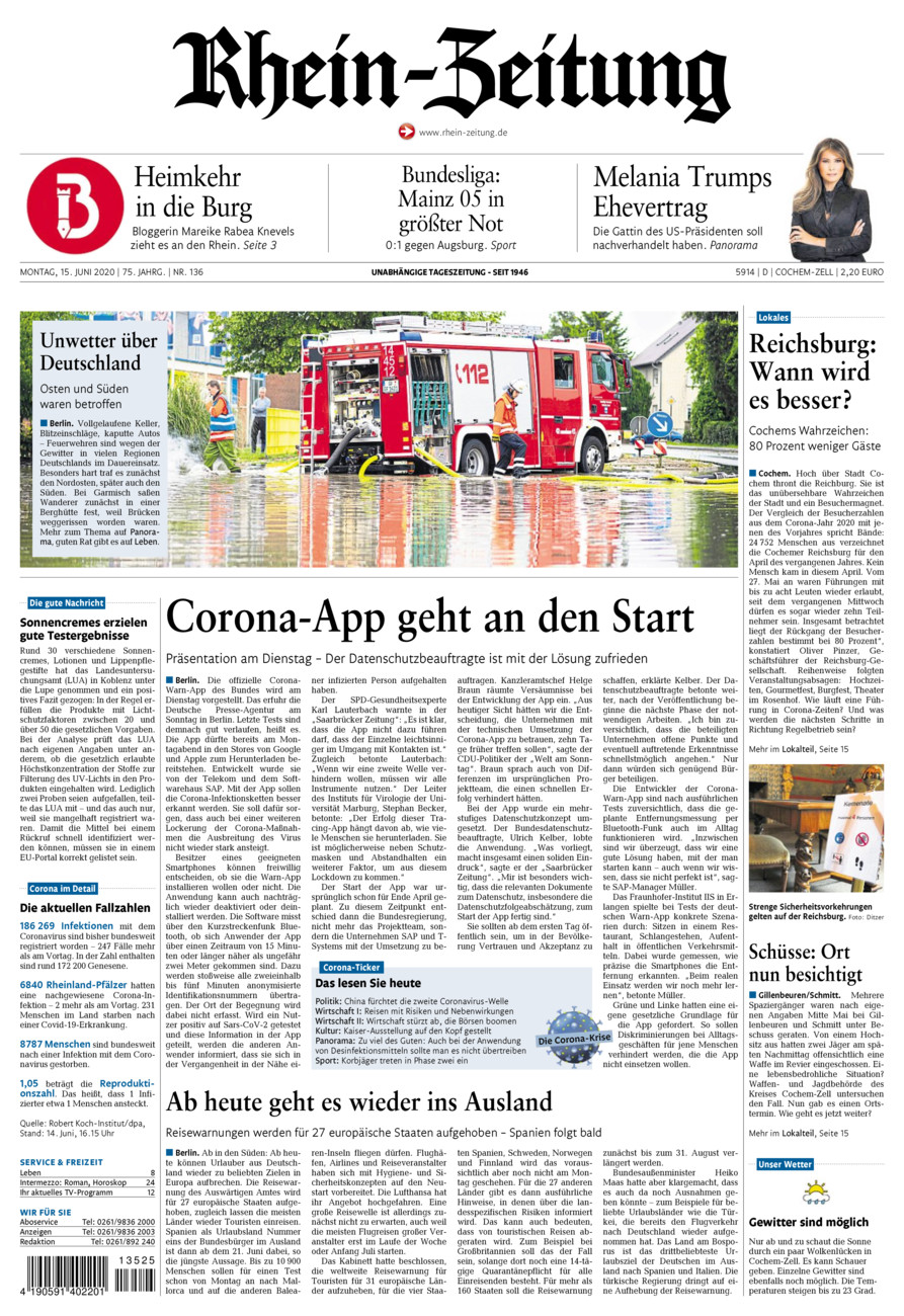 Rhein-Zeitung Kreis Cochem-Zell vom Montag, 15.06.2020