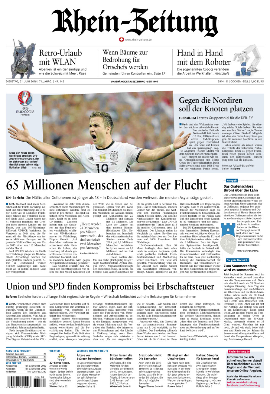 Rhein-Zeitung Kreis Cochem-Zell vom Dienstag, 21.06.2016