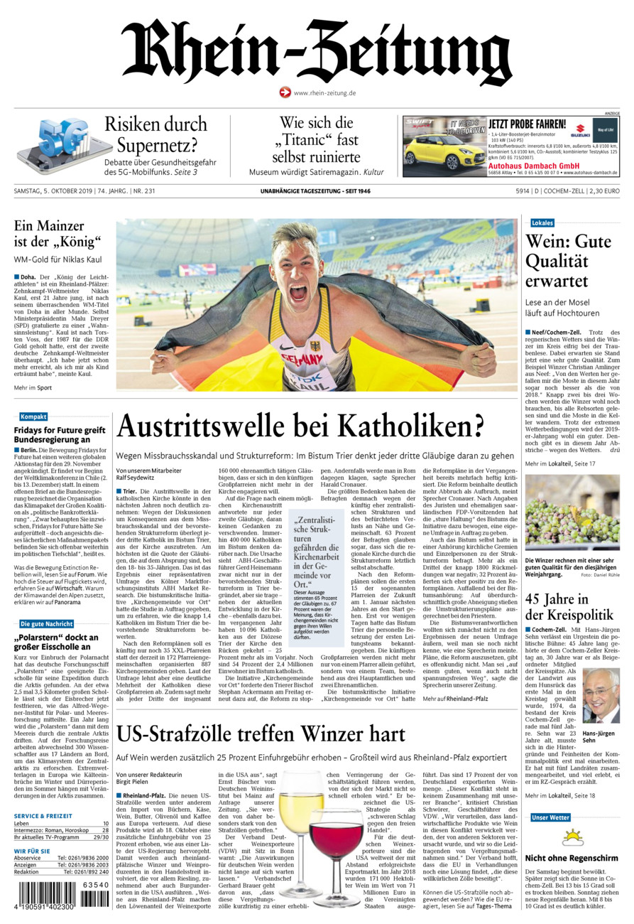 Rhein-Zeitung Kreis Cochem-Zell vom Samstag, 05.10.2019
