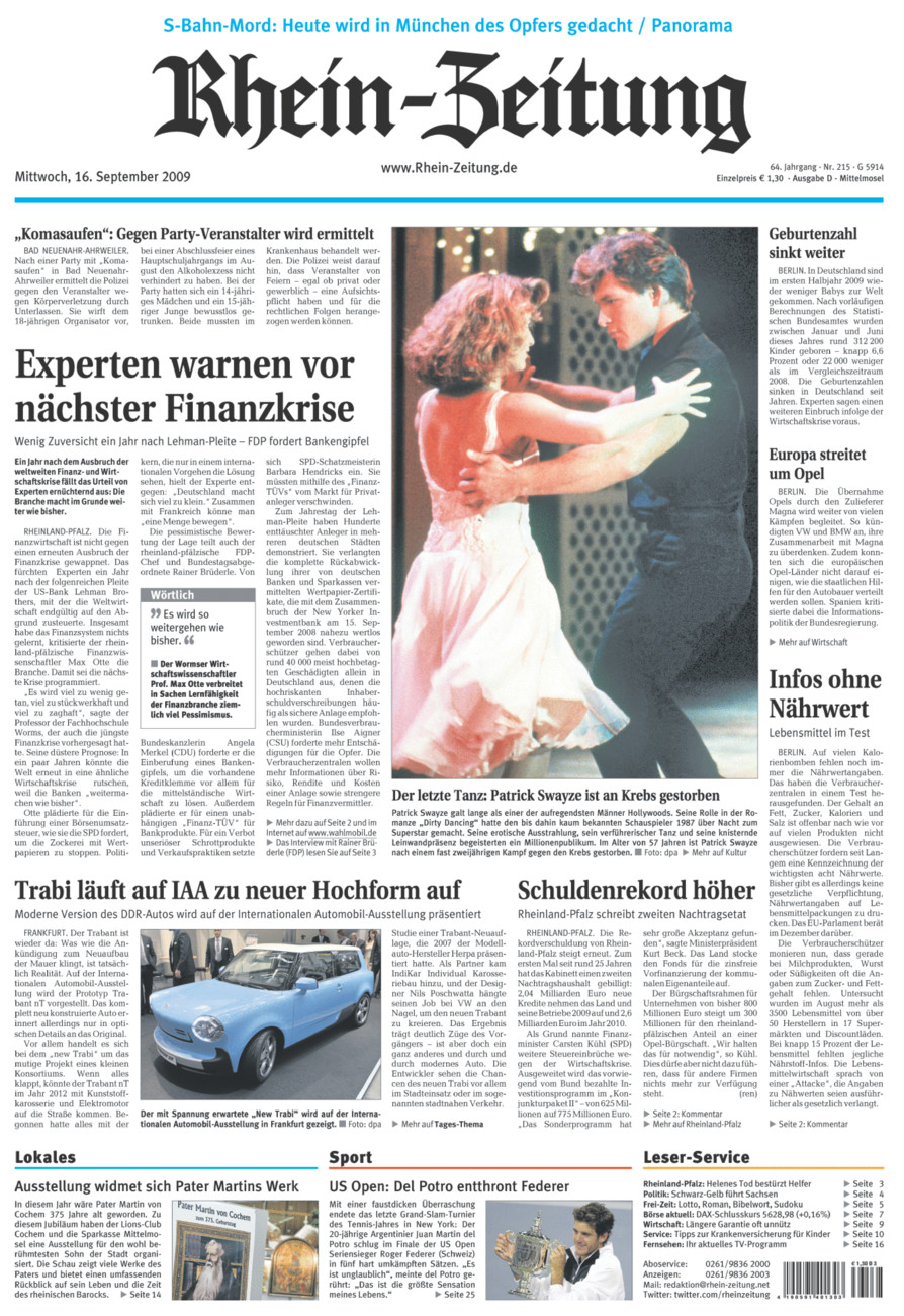 Rhein-Zeitung Kreis Cochem-Zell vom Mittwoch, 16.09.2009