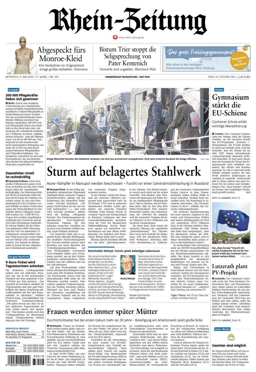 Rhein-Zeitung Kreis Cochem-Zell vom Mittwoch, 04.05.2022