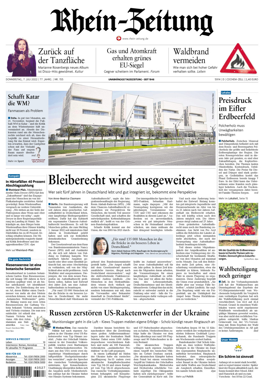 Rhein-Zeitung Kreis Cochem-Zell vom Donnerstag, 07.07.2022