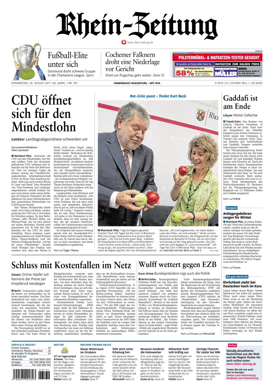 Rhein-Zeitung Kreis Cochem-Zell vom Donnerstag, 25.08.2011