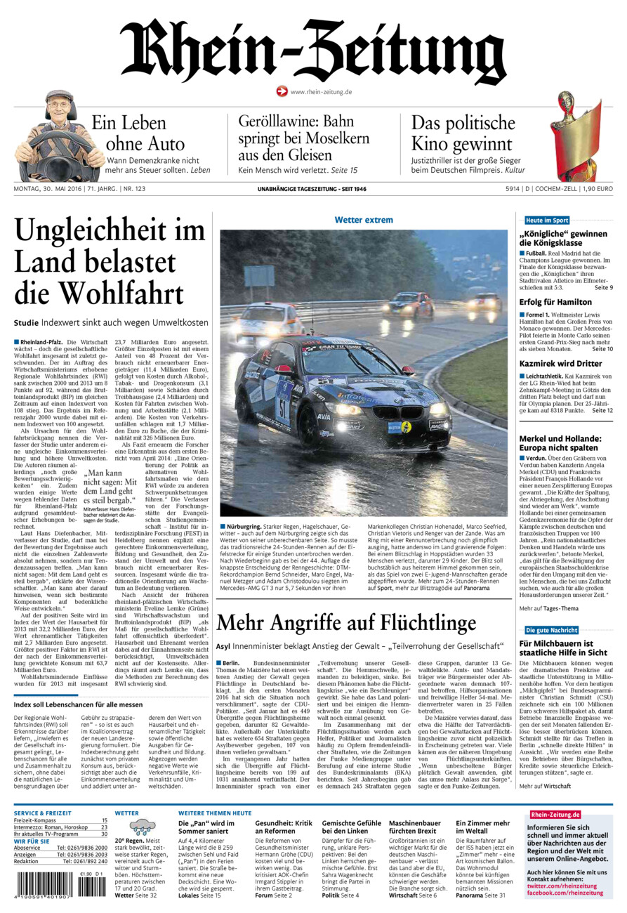 Rhein-Zeitung Kreis Cochem-Zell vom Montag, 30.05.2016