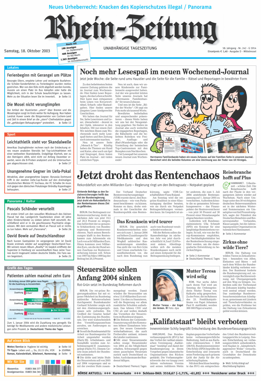 Rhein-Zeitung Kreis Cochem-Zell vom Samstag, 18.10.2003