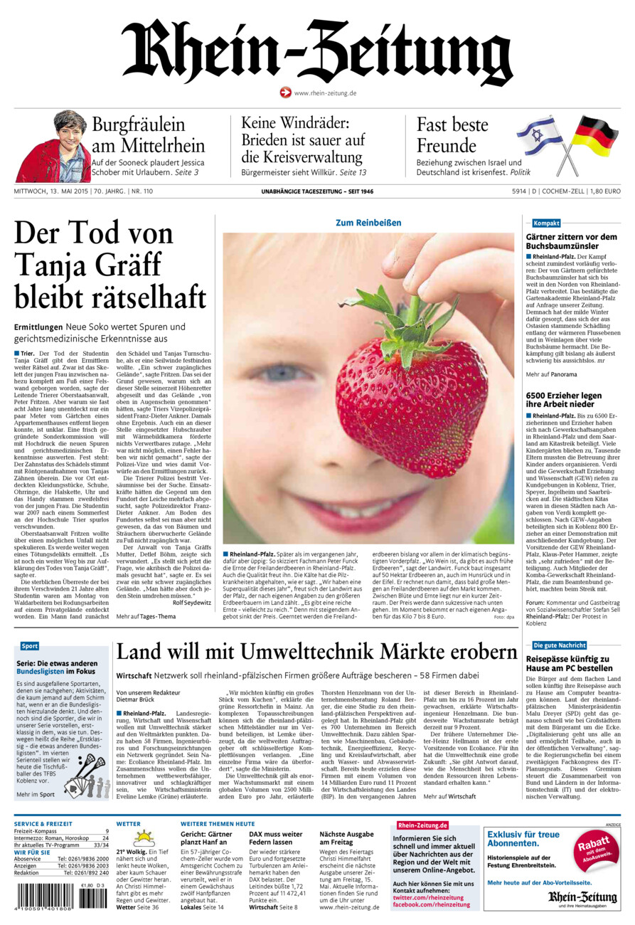 Rhein-Zeitung Kreis Cochem-Zell vom Mittwoch, 13.05.2015