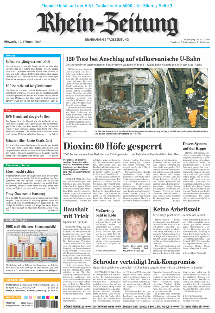 Rhein-Zeitung Kreis Cochem-Zell vom Mittwoch, 19.02.2003