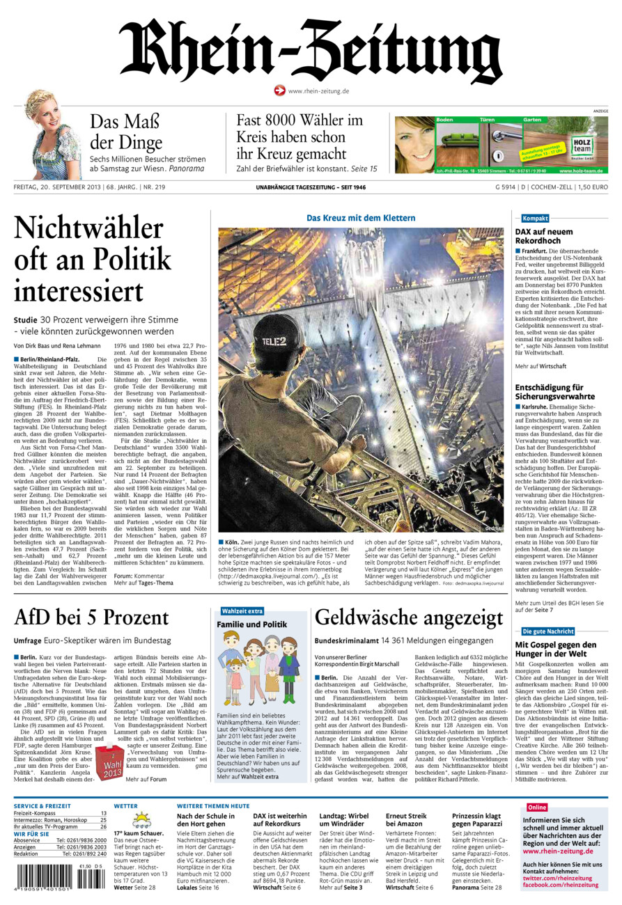 Rhein-Zeitung Kreis Cochem-Zell vom Freitag, 20.09.2013