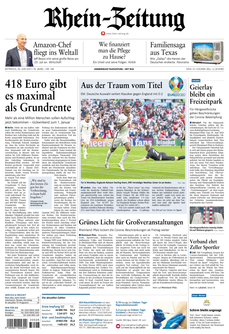 Rhein-Zeitung Kreis Cochem-Zell vom Mittwoch, 30.06.2021
