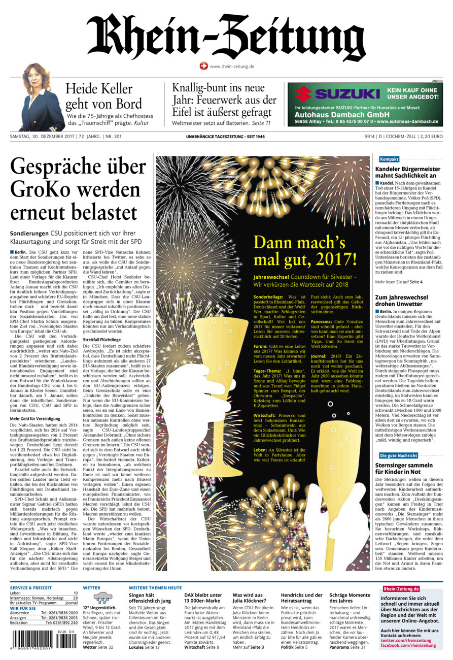 Rhein-Zeitung Kreis Cochem-Zell vom Samstag, 30.12.2017