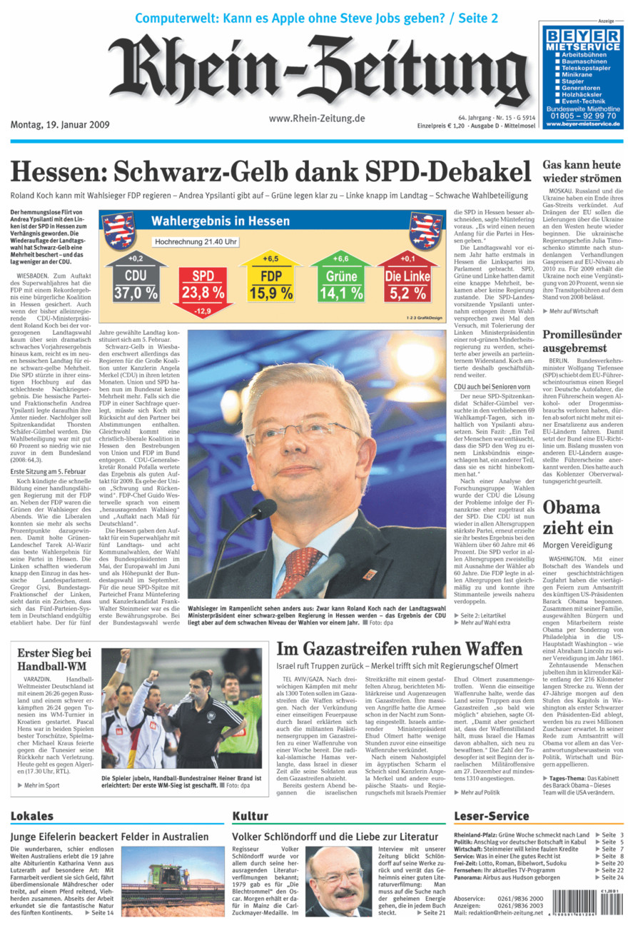 Rhein-Zeitung Kreis Cochem-Zell vom Montag, 19.01.2009