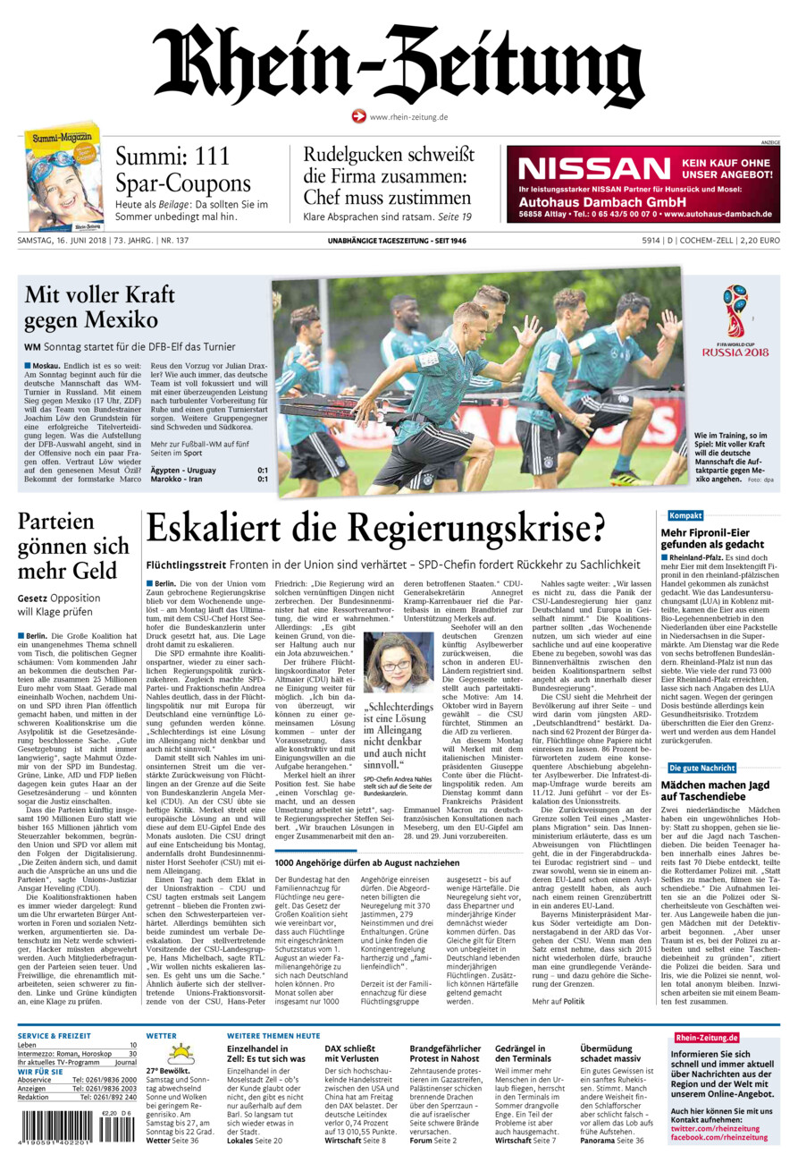 Rhein-Zeitung Kreis Cochem-Zell vom Samstag, 16.06.2018