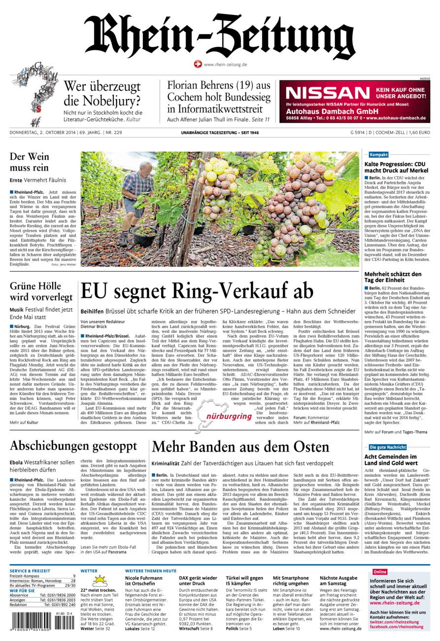 Rhein-Zeitung Kreis Cochem-Zell vom Donnerstag, 02.10.2014