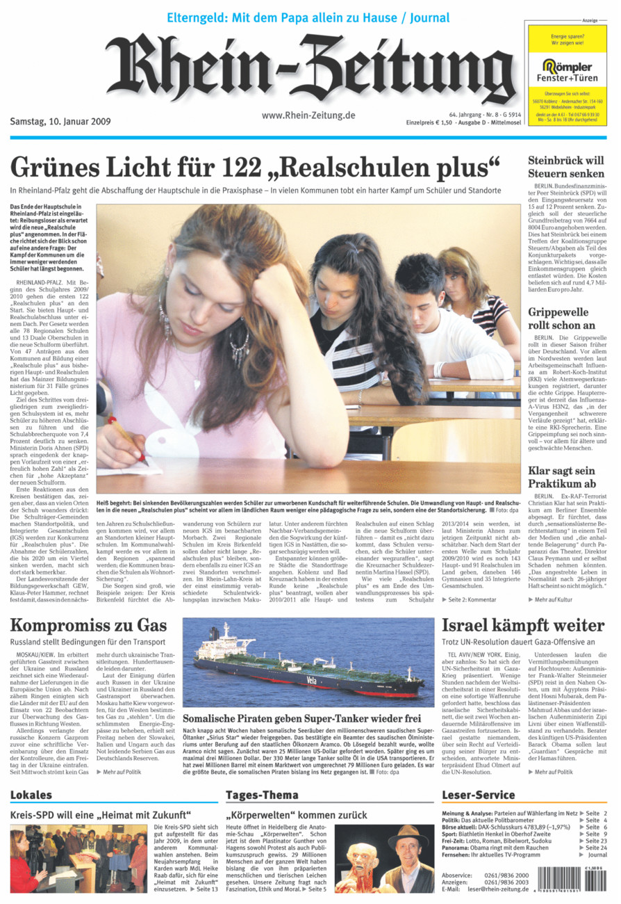 Rhein-Zeitung Kreis Cochem-Zell vom Samstag, 10.01.2009