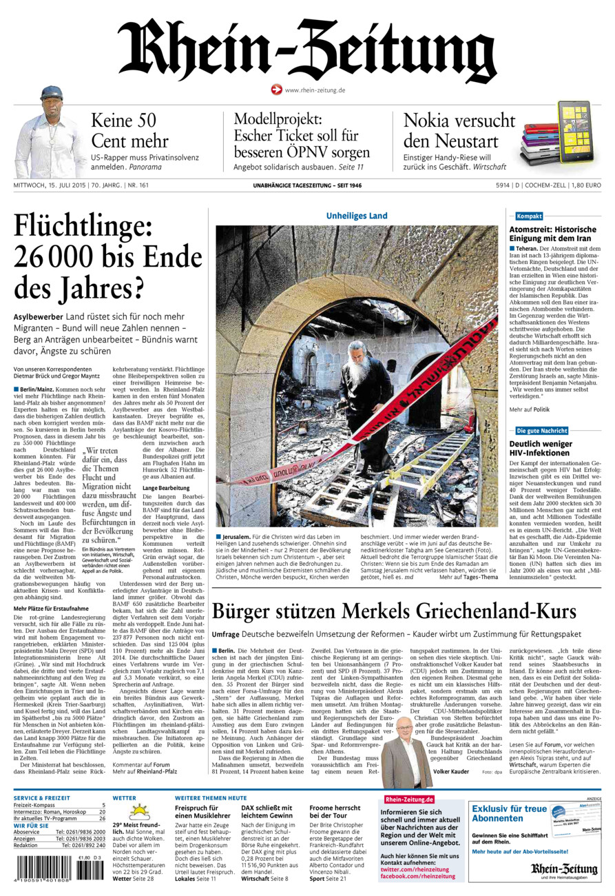 Rhein-Zeitung Kreis Cochem-Zell vom Mittwoch, 15.07.2015
