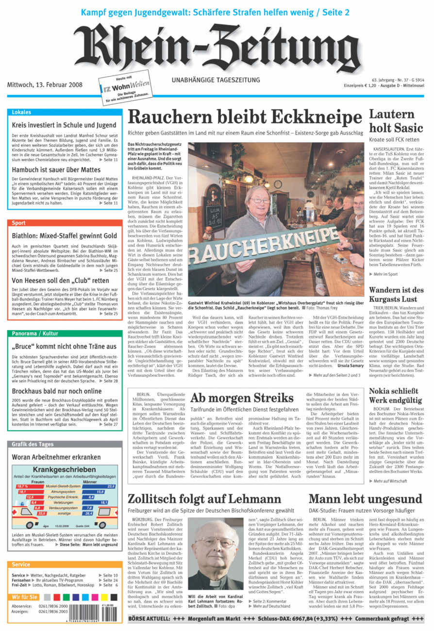Rhein-Zeitung Kreis Cochem-Zell vom Mittwoch, 13.02.2008