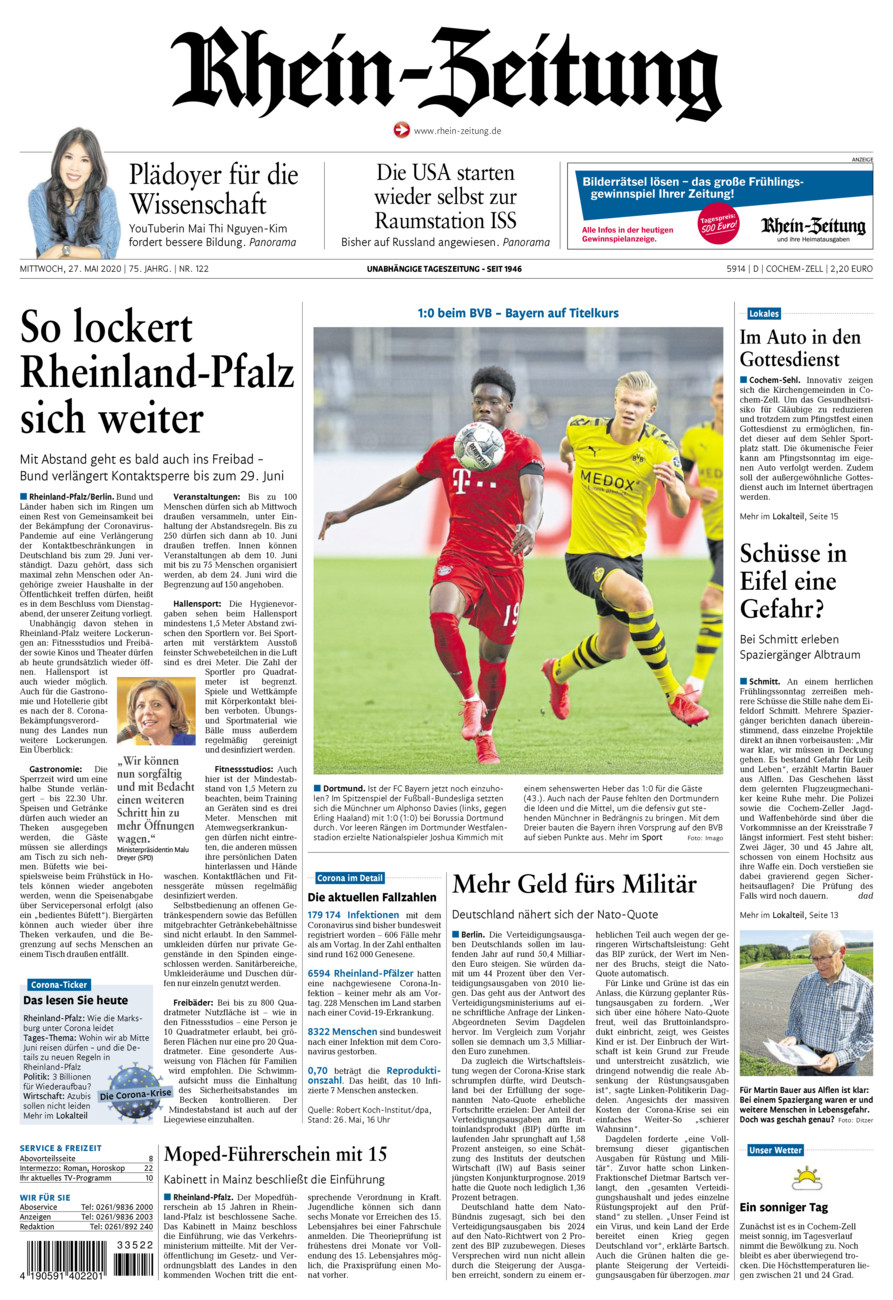 Rhein-Zeitung Kreis Cochem-Zell vom Mittwoch, 27.05.2020