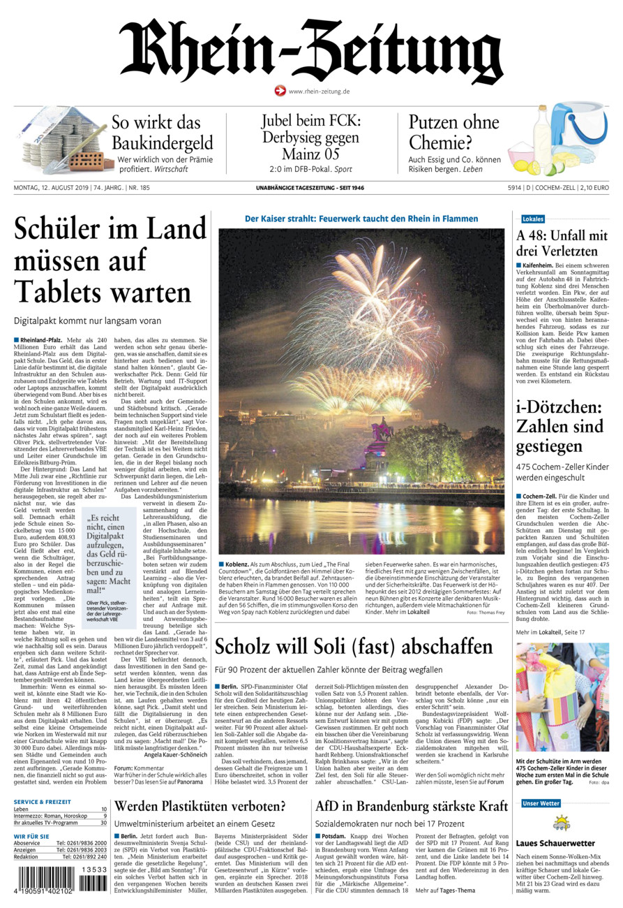 Rhein-Zeitung Kreis Cochem-Zell vom Montag, 12.08.2019