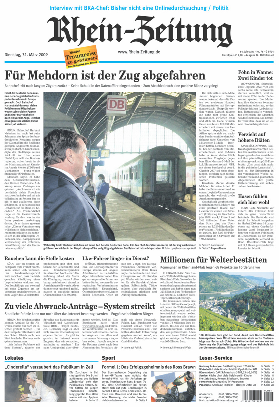 Rhein-Zeitung Kreis Cochem-Zell vom Dienstag, 31.03.2009