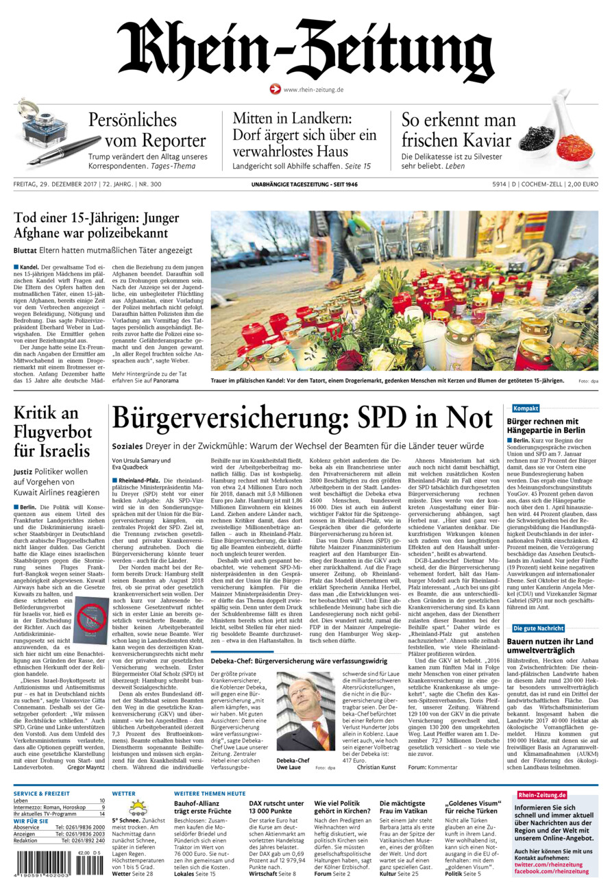 Rhein-Zeitung Kreis Cochem-Zell vom Freitag, 29.12.2017