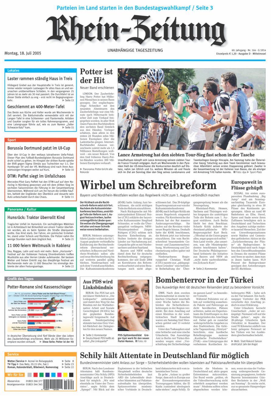 Rhein-Zeitung Kreis Cochem-Zell vom Montag, 18.07.2005