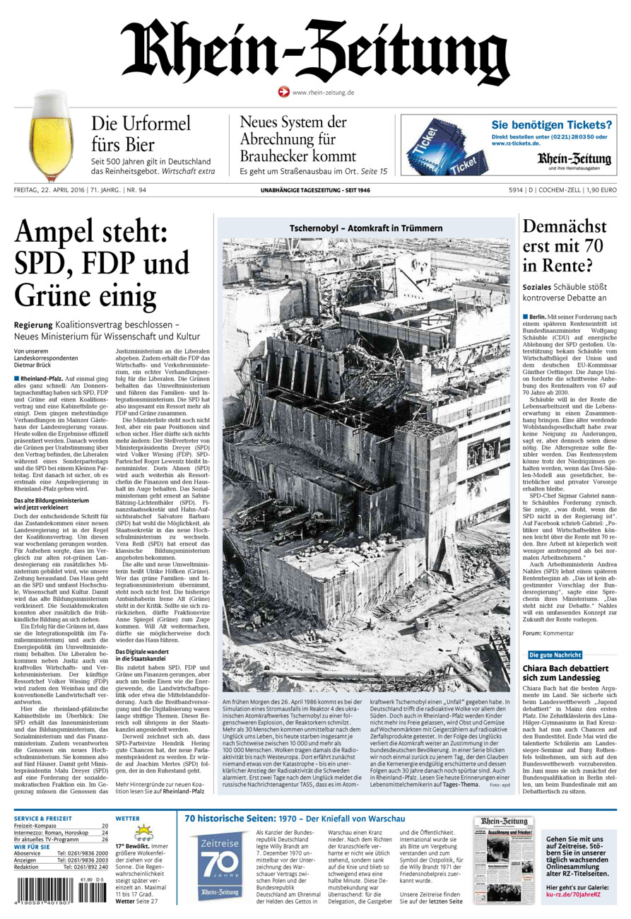 Rhein-Zeitung Kreis Cochem-Zell vom Freitag, 22.04.2016