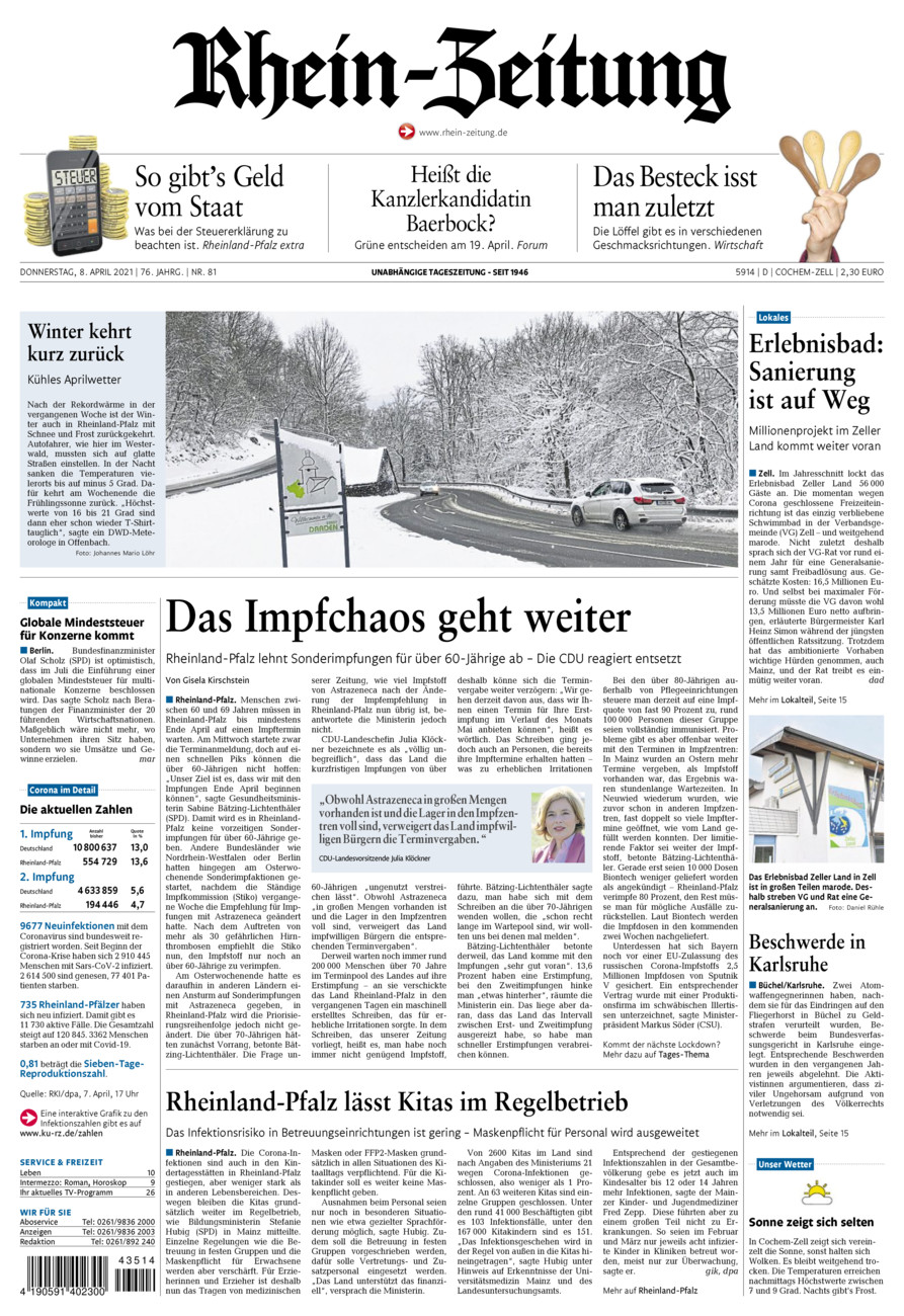 Rhein-Zeitung Kreis Cochem-Zell vom Donnerstag, 08.04.2021