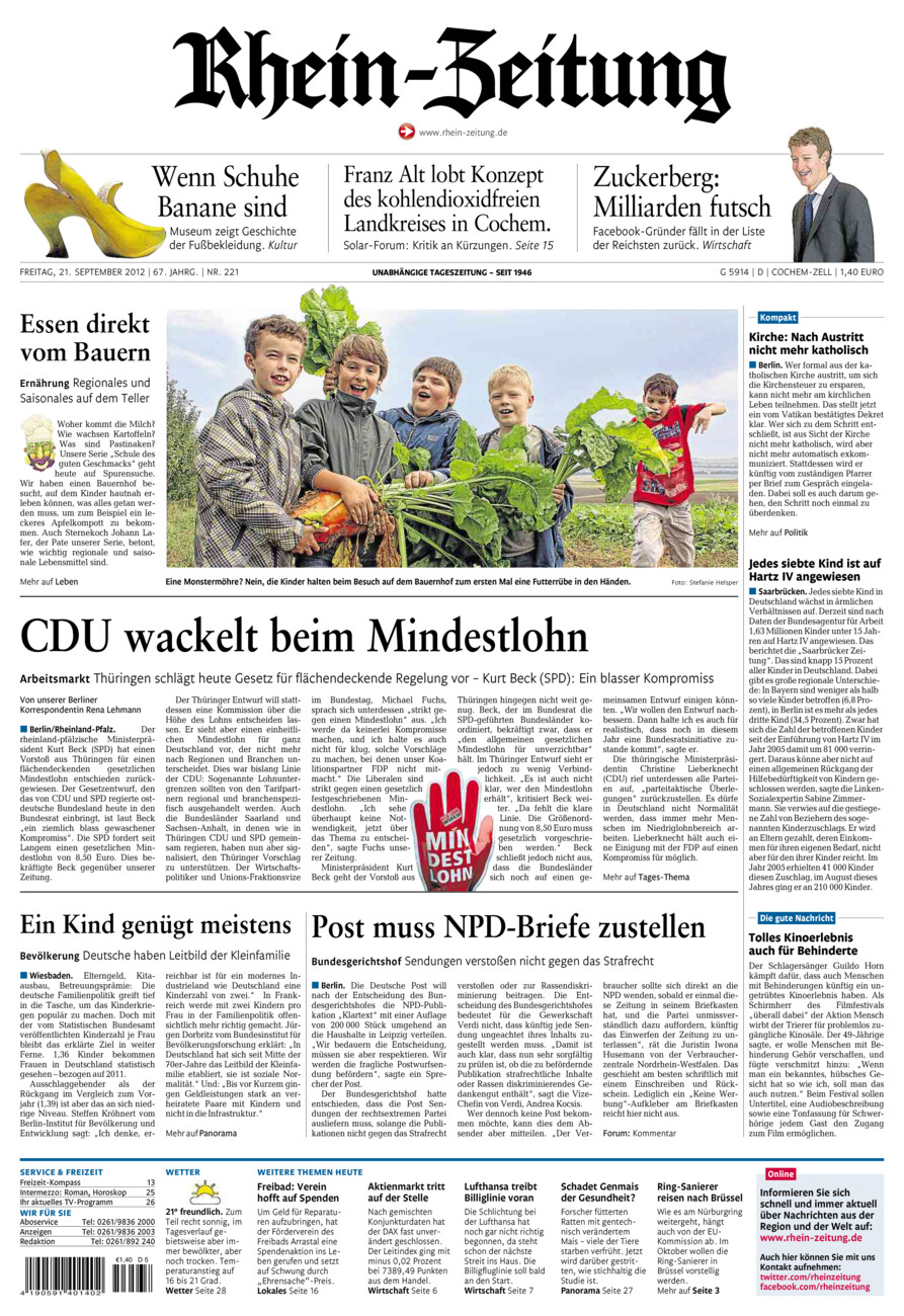 Rhein-Zeitung Kreis Cochem-Zell vom Freitag, 21.09.2012