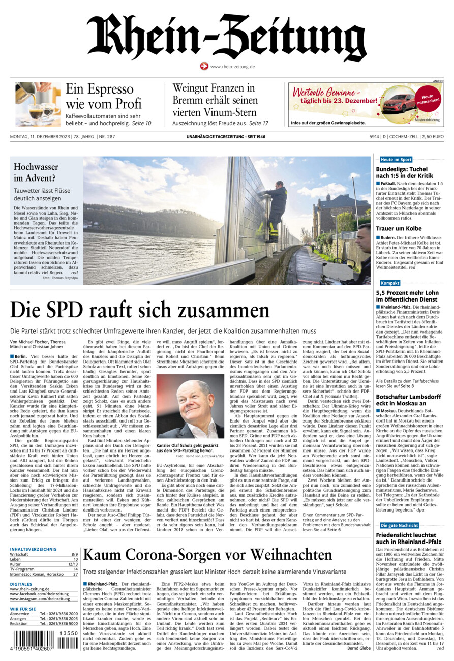 Rhein-Zeitung Kreis Cochem-Zell vom Montag, 11.12.2023