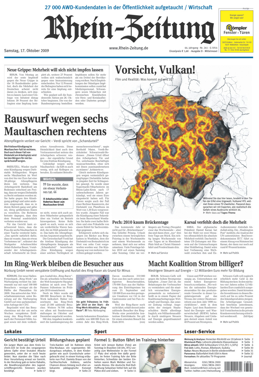 Rhein-Zeitung Kreis Cochem-Zell vom Samstag, 17.10.2009