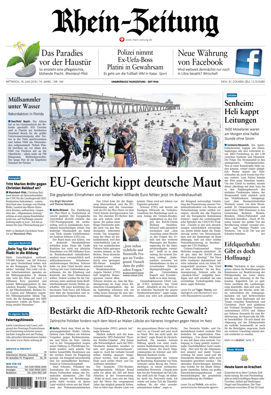 Rhein-Zeitung Kreis Cochem-Zell vom Mittwoch, 19.06.2019