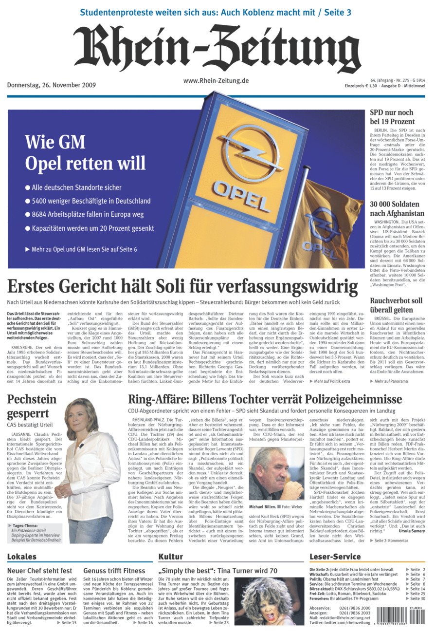 Rhein-Zeitung Kreis Cochem-Zell vom Donnerstag, 26.11.2009